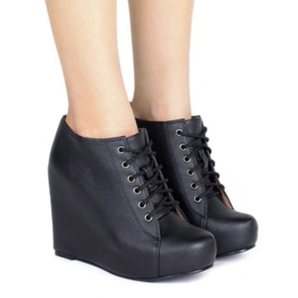 Jeffrey Campbell 99 Tie Black Wedge Boots 10M - Picture 3 of 7